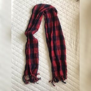 Forever 21 “Love H81” Red and Blue Plaid Scarf